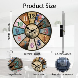 CHGCRAFT Retro Numbers Wall Clock Mountains Non Ticking Clock 12 Inch Round Decorative Wall Clock for Home Office Decoration