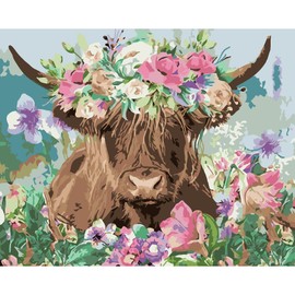 MOGTAA Cow Paint by Numbers, Flowers Paint by Number for Adults Beginners, DIY Paint by Numbers on Canvas Animal Art Crafts for Home Decor 16x20 Inch