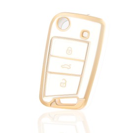 OFF WE GO OFF WE GO Autoschlssel Hlle Schlssel Hlle Schlsselhlle Cover fr VW Golf 7 Polo Skoda Octavia Tiguan MK7 Jetta Seat Leon Fabia Ibiza Fabia Superb Schlsselcover Schutz Geh?use, Wei? Gold