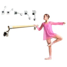 Athletic Bar Ballet Barre 4' Ft Long Wall Mount Wood Bar w 5 Level Adjustable  BLACK Brackets