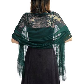 GFM® Floral Lace Scarf Wedding Evening Bridesmaid Prom (LCSCF) Lc-10ghr-Dark Green One Size, Lc-10-Ghr-Dark Green