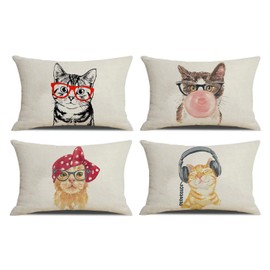 NYDECOR Set of 4 Cat Pillow Covers 12x20 Animal Kitty Pillow Cover Decorative Lumbar Throw Pillow Case for Couch Sofa Bed Porch Chair Housewarming Gifts Room Décor