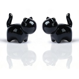 3 Inch Black Ceramic Cat Figurines Set of 2