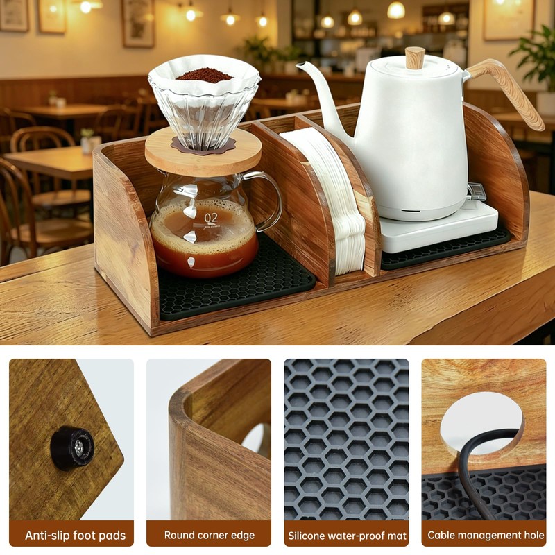 Acacia Coffee Bar Station Organizer Stand Caddy for Chemex Pour