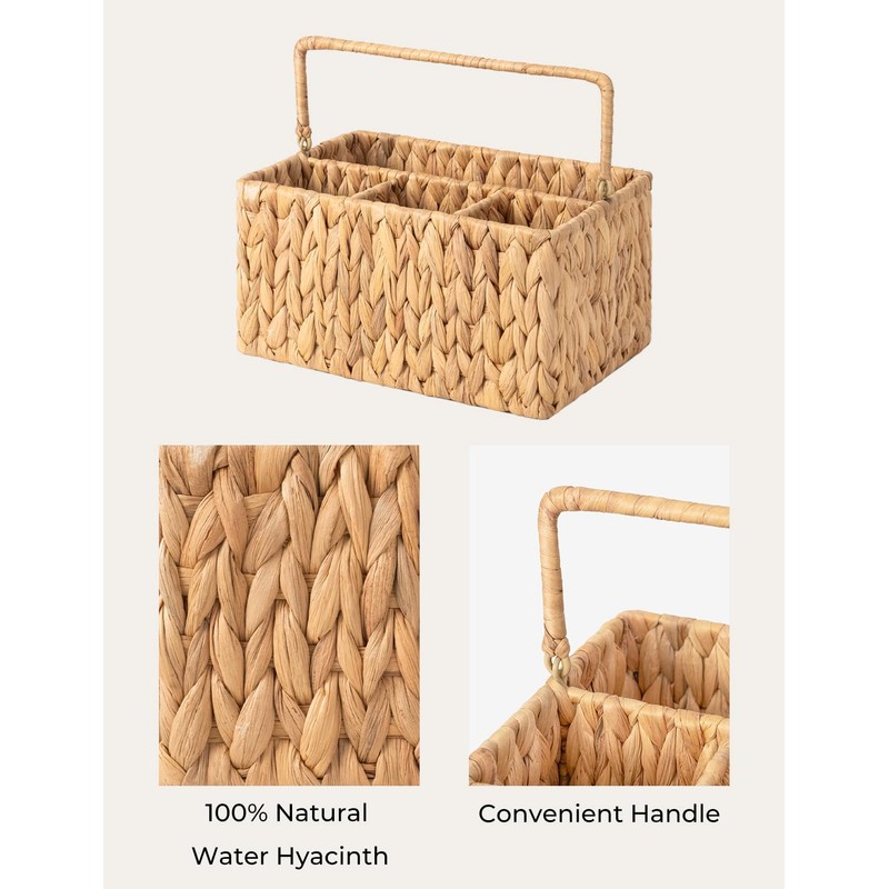 StorageWorks Hand-Woven Wicker Silverware Organizer - Water Hyacinth Cutlery Holder