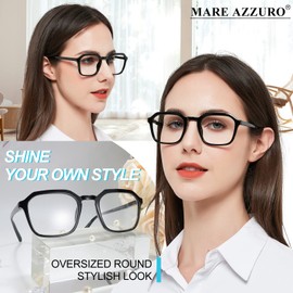 MARE AZZURO Large Square Reading Glasses +2.25 Women Lightweight Readers 1.00 1.25 1.50 1.75 2.00 2.25 2.50 2.75 3.00 3.50 4.00 5.00 6.00 (Black, 2.25)