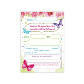 Minkocards 12 Invitation Cards for 6th Children's Birthday Girls Butterfly Invitations Sixth Birthday Children Girls Birthday