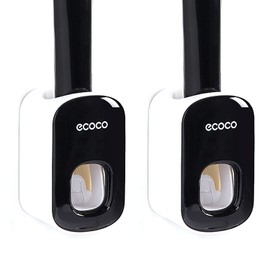 Monkey Home Automatic Toothpaste Dispenser Set with Wall Mount for Bathroom, Novelty and Simple Toothpaste Squeezer for Kids, Shower, Bathroom, Black, 2 Pieces