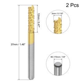 sourcing map End Mill CNC Router Bits, 1/8" 3.175mm Shank 3mm x 12mm Titanium Coated Tungsten Carbide Engraving Milling Cutter for PCB Plastic Fiber Wood 2pcs