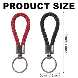 Alwodici 2 Pcs Keyring Braided Leather Keychain Simple Keychain For Men Women Black Red Key Fob Car Keychain For Car Keys, House Keys, Bags, Woven Leather Key Ring