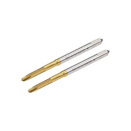 uxcell Spiral Point Plug Threading Tap M2.5 x 0.45 Thread, Ground Threads H2 3 Flutes, High Speed Steel HSS 6542, Titanium Coated, Round Shank with Square End, 2pcs