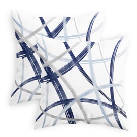 CaliTime Throw Pillow Cases Pack of 2 Cozy Fleece Arc-Shaped Abstract Geometric Lines Decorative Cushion Covers for Couch Bed Sofa Farmhouse Decoration 16 X 16 Inches Navy Baby Blue Grey