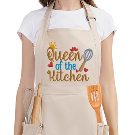 Fairy's Gift Funny Cooking Aprons for Women with Pockets, Embroidered Cute Apron, Baking Apron, Queen of the Kitchen Apron, Thanksgiving, Christmas, Cooking Gifts for Women Baker Mom Wife Girlfriend