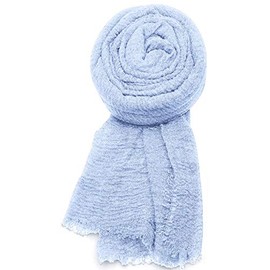 World of Shawls Chic Ladies Cotton Blend Crinkle Distressed Effect Scarf with Fringed Edges (Baby Blue)