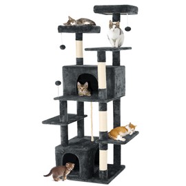 69-Inch Tall Cat Tree with Huge Condos, Multi-Functional Cat Tower with Top Perches, Scratching Posts, Pompoms, for Climbing, Lounging and Playing (Dark Grey)