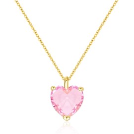 ADSFG 18K Gold Plated Cubic Zirconia Diamond Pendant Necklace, Adjustable Dainty Heart Love Pendant for Women (Pink)