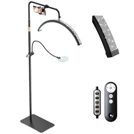 Half Moon Lash Light - Bling Diamond Lash Lamp with 4X Magnifier & Phone Holder, Adjustable Floor Lamp for Eyelash Extensions, Nail Art, Tattoo, Skincare, Dimmable Brightness, Rotating Head, Black