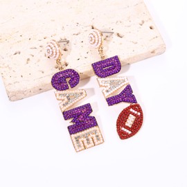 Football Earrings for Women Beaded Game Day Earrings Rhinestone Football Team Drop Dangle Earrings Football Mom Accessories Sports Jewelry Gifts, Zinc, No Gemstone