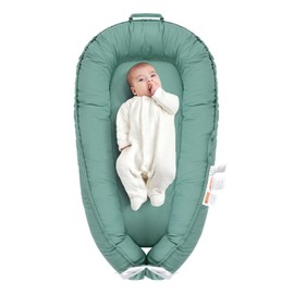 Saeifin Baby Lounger for Newborn, Infant Lounger for 0-24 Months, Co Sleeper for Girls Boys, 100% Cotton Soft Adjustable Baby Floor Seat for Travel, Portable Baby Nest Lounger(Green)
