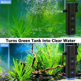 Aquarium Filter for 10-50 Gallon Tank,132GPH Fish Tank Filter 6W Green Clean Machine Submersible Pump Filter for Green Water and Algae Clean,Submersible Internal Filter for Saltwater Freshwater