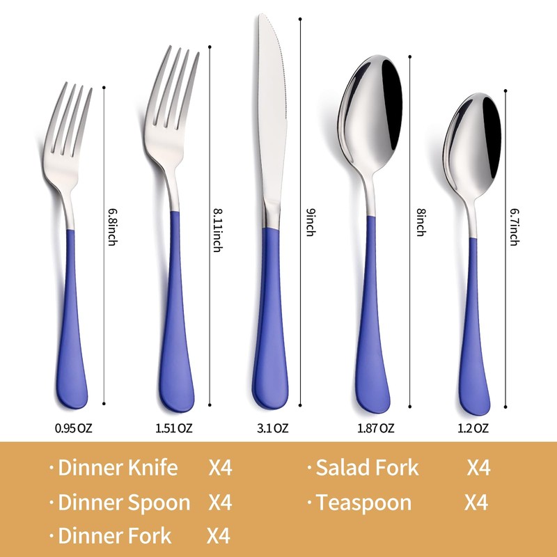 LKTDYMEG 20-Piece Blue Silverware Set 18/0 Stainless Steel Silverware Set