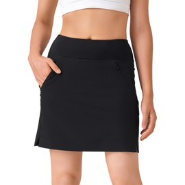 Yogipace,Zip Slant Pockets,Women's UV Protection 17" Soho Skort Lightweight Casual Travel Skirt,Black,Size M