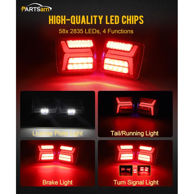 Partsam LED Wireless Trailer Lights Kit Magnetic Towing Tail Lights