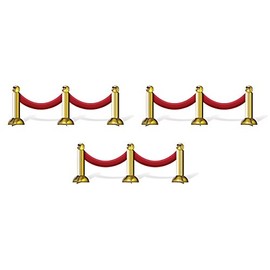 Beistle 3-D Stanchion Centerpieces, 12" x 3", Set of 3 - Celebrity Red & Gold Table Decorations, Awards Night Party Supplies