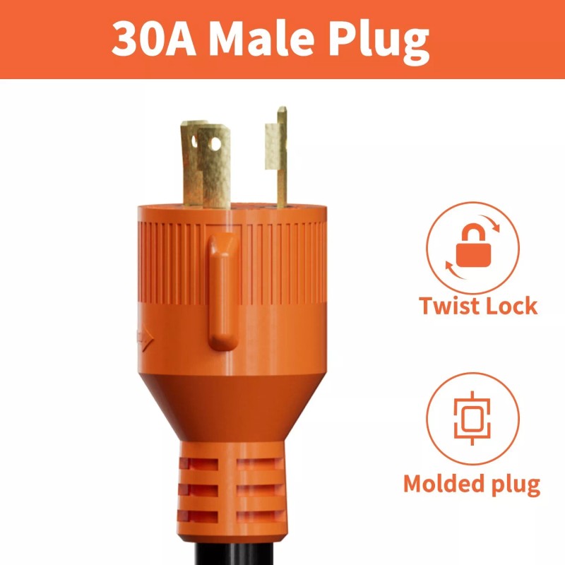 Epicord RV 30AMP 3Prong Generator Adapter 30amp Male Plug to