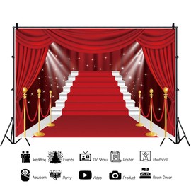Ttincceer 150 x 100 cm Red Carpet Podium Superstar VIP Important Guest Reception Award Photography Background Red Steps Curtain Background Props