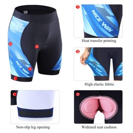 Womens Bike Shorts 4D Gel Pading Cycling Spinning Biker Bicycle Short with Pockets Wide Waistband, Blue, Large