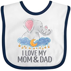 inktastic I Love My Mom and Dad Cute Elephants in Night Sky Baby Bib White and Navy 41f13