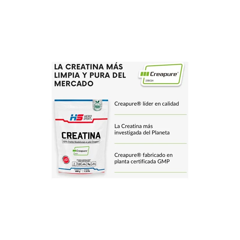 Hero Sport Creatina Monohidratada Creapure 600g 120 Servs