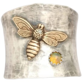 ASFKIPMF Big Large Animal Flower Leaf Wide Band Ring with Stone,Fashion Cute Gold Bee Ring Animal Lucky Honey Bee Knuckle Ring Vintage Thumb Index Middle Finger Boho Ring Jewelry Gift for Her Size Q
