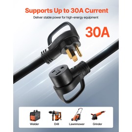 VEVOR 30-Amp Generator Extension Cord, 50 Foot, 250 Volts 7500 Watts Heavy Duty Power Cable, NEMA 6-50P to 6-50R SWT 8AWG Flexible Welder Extension Cord, with Storage Bag, for Generators, ETL Listed