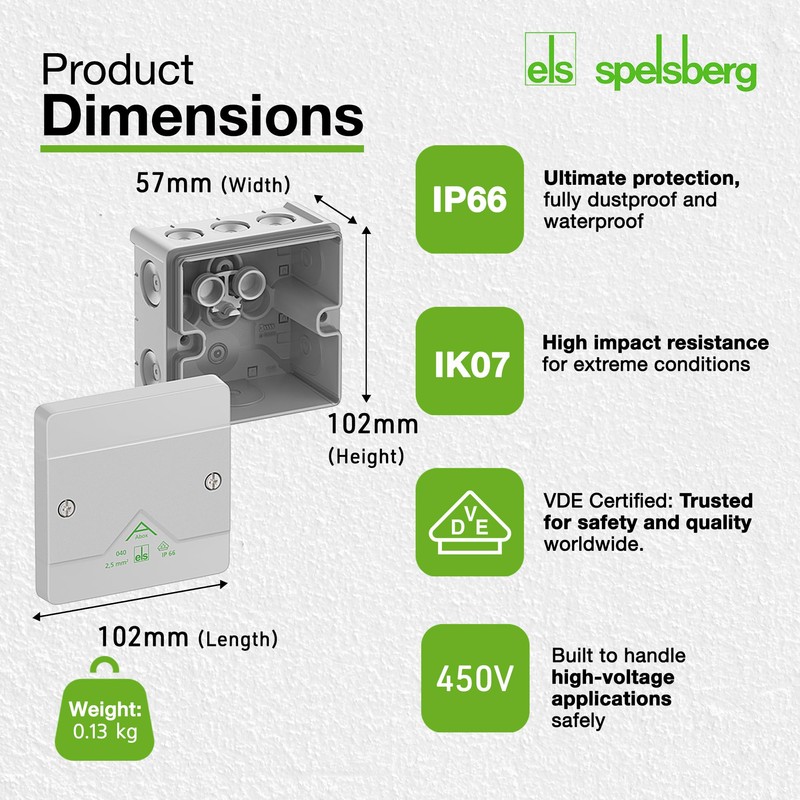 Spelsberg Abox 040-2,5² - Professional IP66 Junction Box with 5