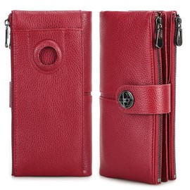 Contact's serie AirTag Long Wallet with Anti-Theft Design, 18 Card Slots, 3 Photo Windows, 5 Bill Pockets, red