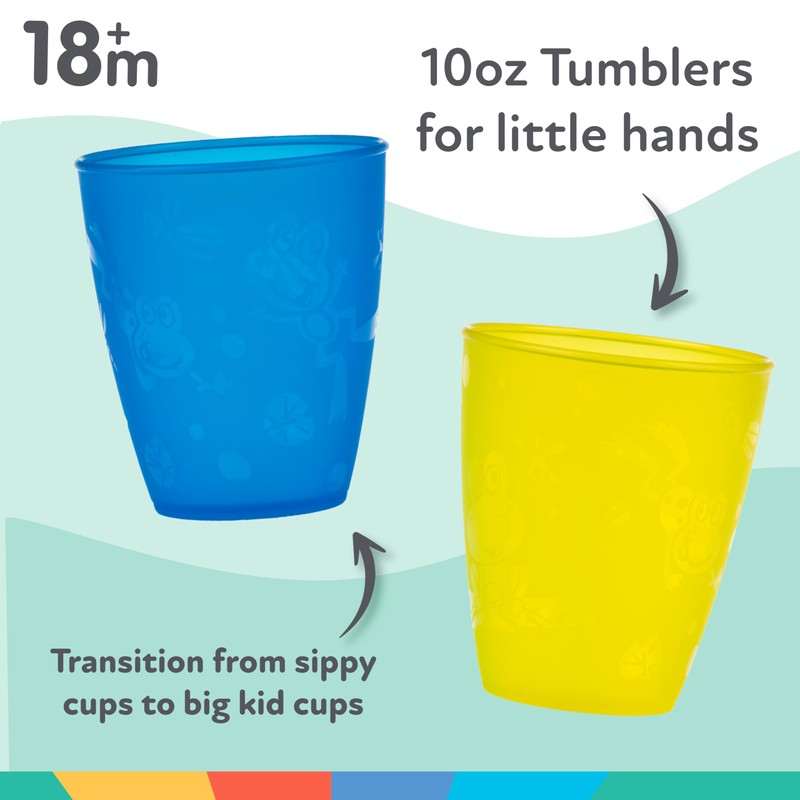Nuby Plastic Fun Drinking Tumblers, Colors May Vary, 10 Oz,