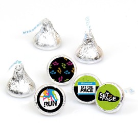 Big Dot of Happiness Set the Pace - Running - Track, Cross Country or Marathon Party Round Candy Sticker Favors - Labels Fit Chocolate Candy (1 Sheet of 108)