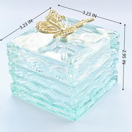 WHSLILR Body Powder Puff and Container - Glass Dusting Powder Container with Soft Puffs Vintage Powder Puff Case for Women & Girls (3.23x3.23x2.95 H IN) - GRB016-Light Green