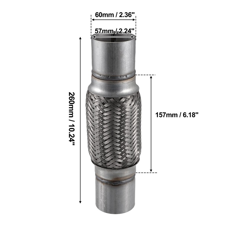 X AUTOHAUX 60x260mm Universal Car Exhaust Flexible Pipe Tubing Silver