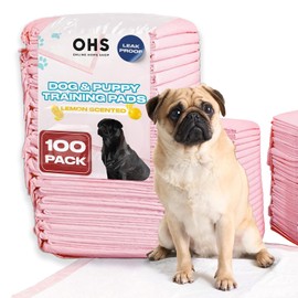 OHS Puppy Training Pads 100 Pack, Leakproof Super Absorbent LEMON Scented Quick Drying Dog Puppy Pads Layered Mats Non Slip Surface, Puppy Pee Pads Pink 60cm x 60cm