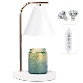 Aimoptg Candle Warmer Lamp with Timer, Dimmable Candle Warmer Lamp for Small and Large Jar Candles, Modern Candle Warmer Lamp with 2 Bulbs(White Gold)