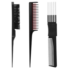 3 Pcs Carbon Lift Teasing Combs with Metal Prong Includes Three Row Styling Comb Fine Hair Rat Tail Combs Highlighting Teasing Comb for Men Women Stylists Salon