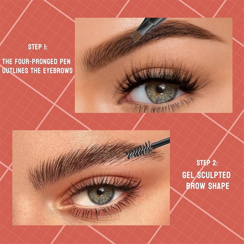 Eyebrow Pen - 2-in-1 Dual-Ended Eyebrow Pen with 4-Fork-Tip &