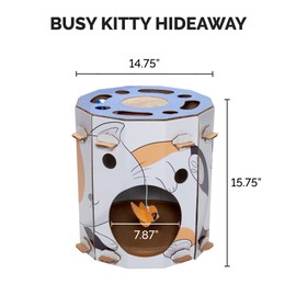 Furhaven Cardboard Hideout w/ Catnip for Indoor Cats, Ft. Scratching Pad, Ball Track, & Toys - Kitty Hideaway Corrugated Cat Scratcher House - Cat Print, One Size