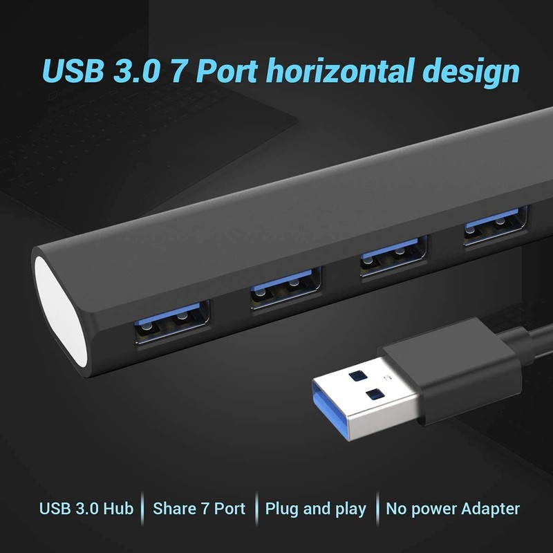 Multi USB 3.0 Hub 7-Port High Speed 5Gbps Slim Compact