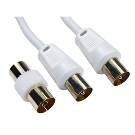 ALIDA SYSTEMS - 5m Aerial Coaxial Cable with Gold-Plated Connectors, Male to Male RF Coax Lead with Female Adapter Coupler for Freeview, Freesat, Sky, Virgin, BT, You View, Satellite TV - White