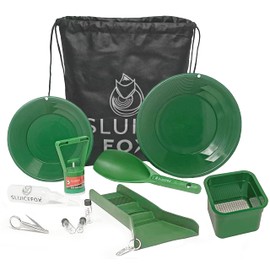 Sluice Fox backback Gold panning kit with Mini Sluice Box - Flexible Rubber Gold Sluice, Black Sand Magnet Gold Separator, Mini Gold Classifier, Pay Dirt Scoop, Plato para buscar oro, Tote Backpack
