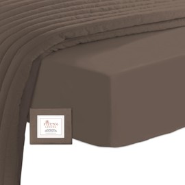 Pizuna 400 Cotton Fitted Sheet 150 x 200 - 160 x 200 cm Dark Brown, 100% Long Cotton Fitted Sheet, Soft Mako Satin Fabric for up to 40 cm Mattress Height (100% Cotton Bed Sheet)